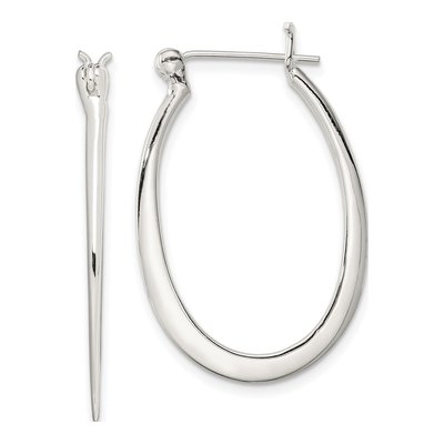 Sterling Silver 32mm Tapered Oval Hoop Earrings