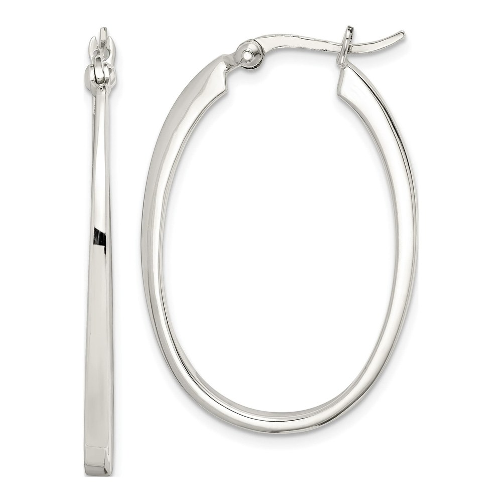 Sterling Silver 38mm Tapered Oval Hoop Earrings