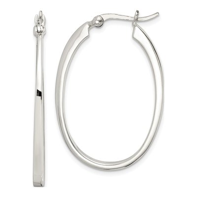 Sterling Silver 38mm Tapered Oval Hoop Earrings