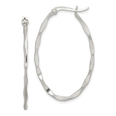 Sterling Silver 38mm Twisted Oval Hoop Earrings