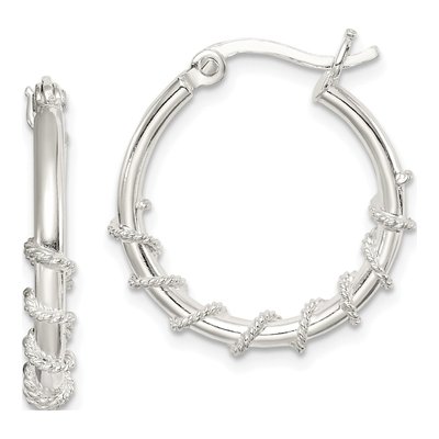 Sterling Silver 20mm Wrapped Hoop Earrings