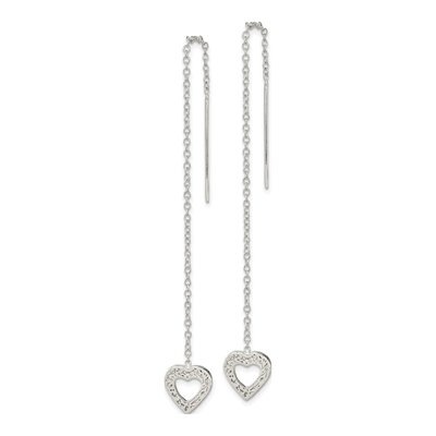 Sterling Silver Hammered Heart Threader Earrings – view 3