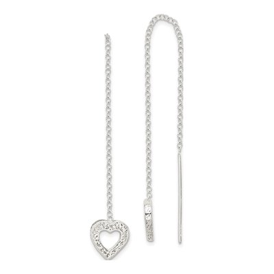 Sterling Silver Hammered Heart Threader Earrings