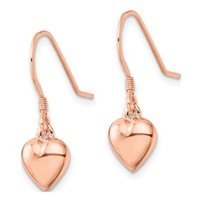 Rose Gold-Plated Sterling Silver Puffed Heart Dangle Earrings – view 3