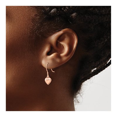 Rose Gold-Plated Sterling Silver Puffed Heart Dangle Earrings – view 4