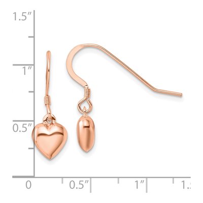 Rose Gold-Plated Sterling Silver Puffed Heart Dangle Earrings – view 5