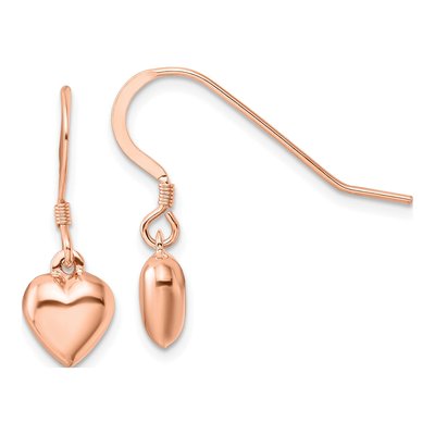 Rose Gold-Plated Sterling Silver Puffed Heart Dangle Earrings