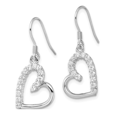 Sterling Silver CZ Heart Dangle Earrings – view 3
