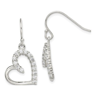 Sterling Silver CZ Heart Dangle Earrings