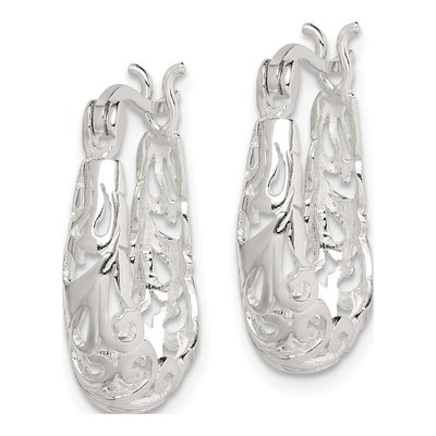 Sterling Silver 22mm Filigree Oval Hoop Earrings – view 3