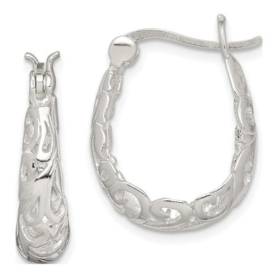 Sterling Silver 22mm Filigree Oval Hoop Earrings