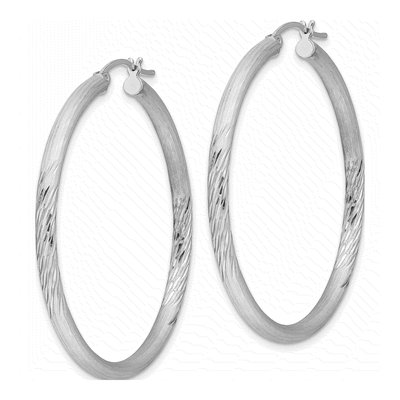 Sterling Silver 47mm Diamond-Cut Hoop Earrings – view 3