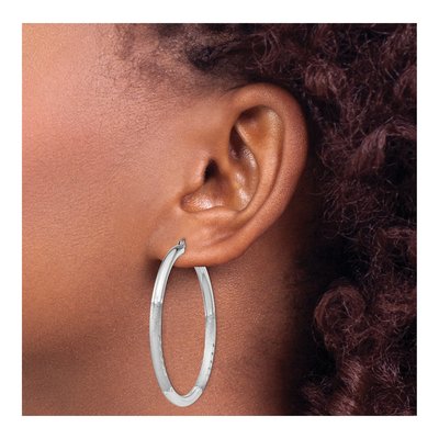 Sterling Silver 47mm Diamond-Cut Hoop Earrings – view 4
