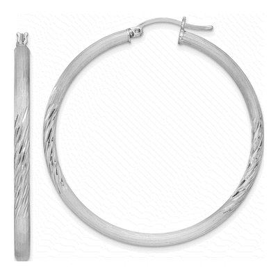 Sterling Silver 47mm Diamond-Cut Hoop Earrings