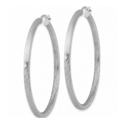 Sterling Silver 52mm Diamond-Cut Hoop Earrings – view 3