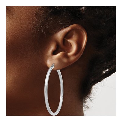 Sterling Silver 52mm Diamond-Cut Hoop Earrings – view 4