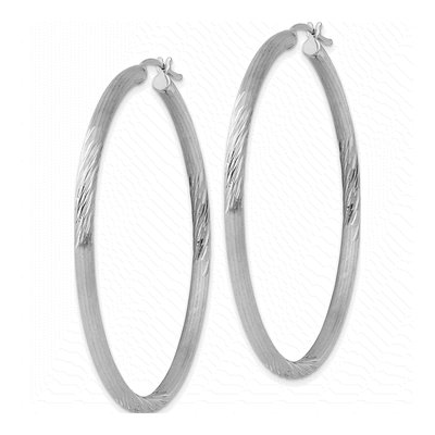 Sterling Silver 58mm Diamond-Cut Hoop Earrings – view 3