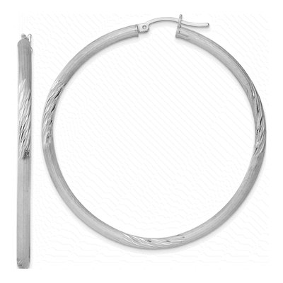 Sterling Silver 58mm Diamond-Cut Hoop Earrings