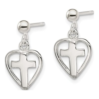 Sterling Silver Cross Heart Dangle Earrings – view 3