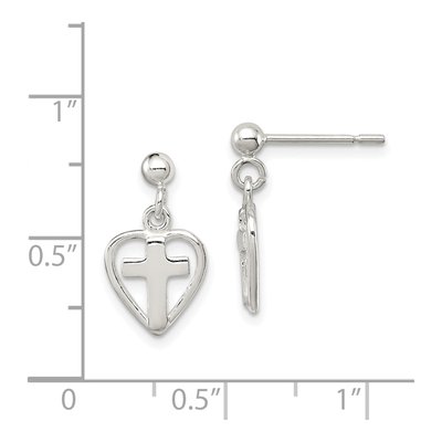 Sterling Silver Cross Heart Dangle Earrings – view 5