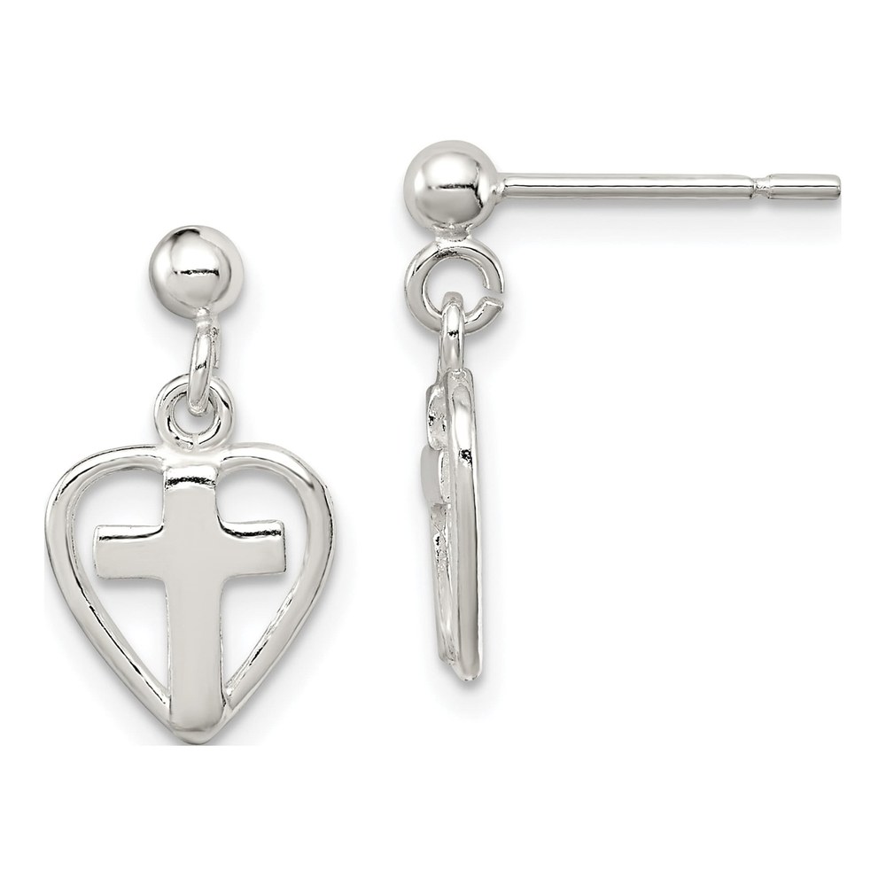 Sterling Silver Cross Heart Dangle Earrings
