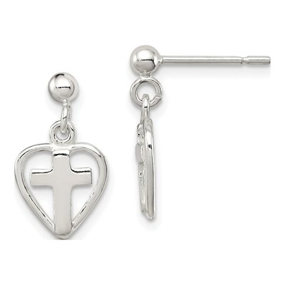 Sterling Silver Cross Heart Dangle Earrings
