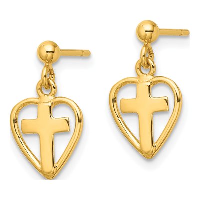 Gold-Plated Sterling Silver Cross Heart Dangle Earrings – view 3