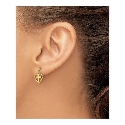 Gold-Plated Sterling Silver Cross Heart Dangle Earrings – view 4