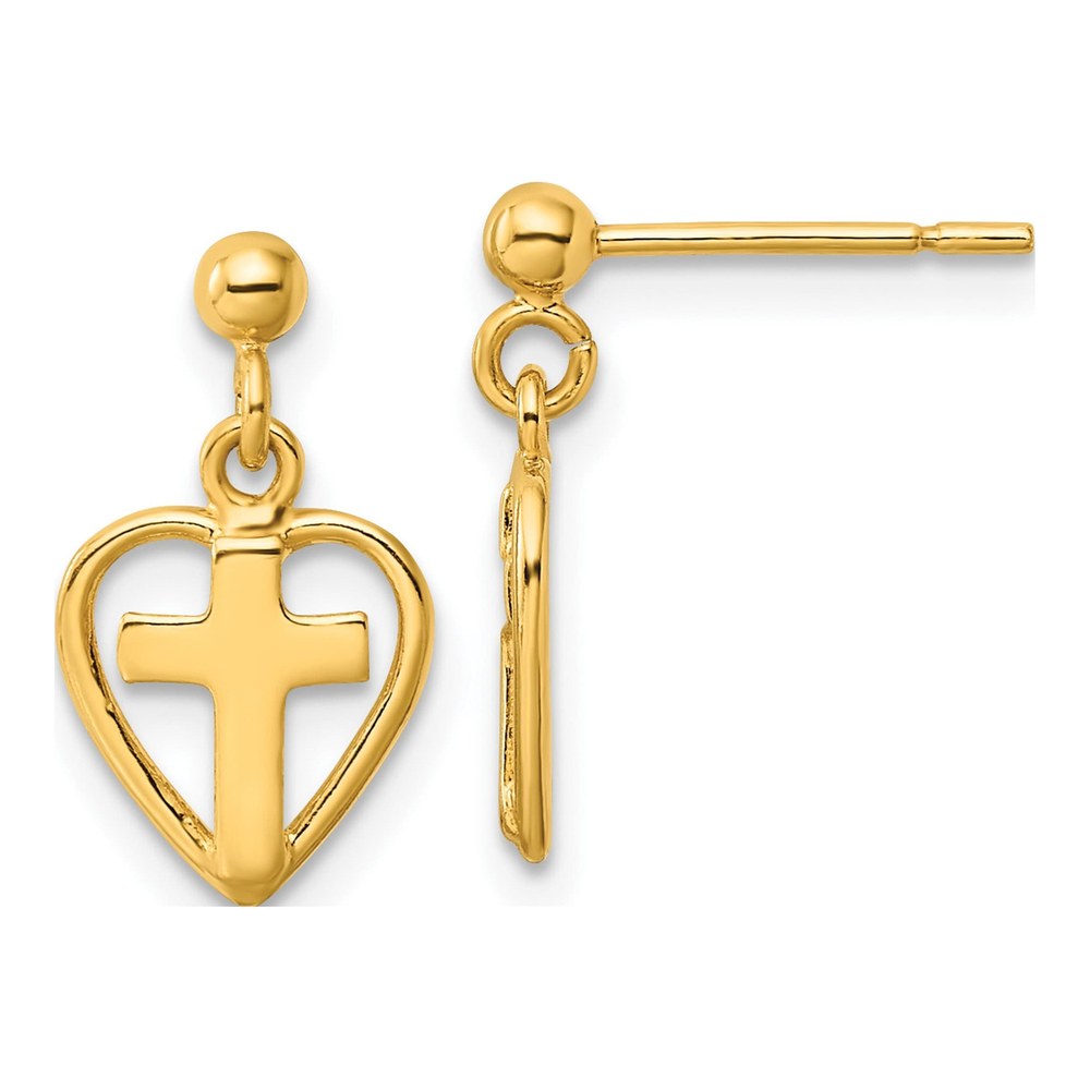 Gold-Plated Sterling Silver Cross Heart Dangle Earrings