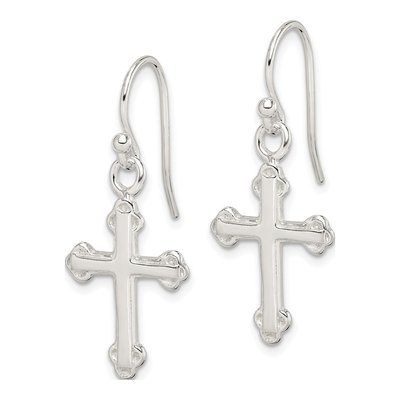 Sterling Silver Budded Cross Dangle Earrings – view 3