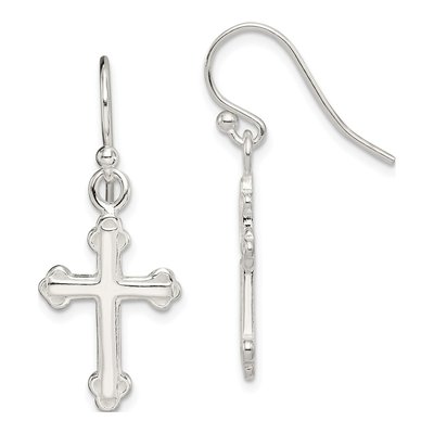 Sterling Silver Budded Cross Dangle Earrings