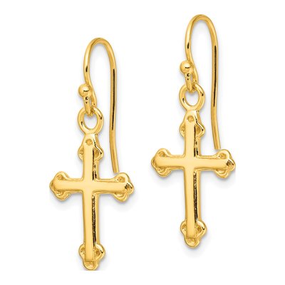 Gold-Plated Sterling Silver Budded Cross Dangle Earrings – view 3