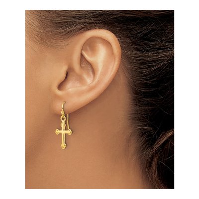 Gold-Plated Sterling Silver Budded Cross Dangle Earrings – view 4