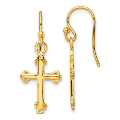 Gold-Plated Sterling Silver Budded Cross Dangle Earrings
