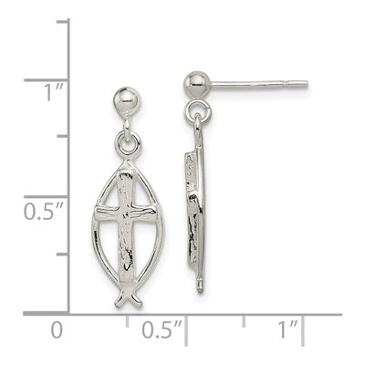 Sterling Silver Ichthus Cross Dangle Earrings – view 5