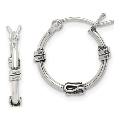 Sterling Silver 15mm Antiqued Twisted Hoop Earrings
