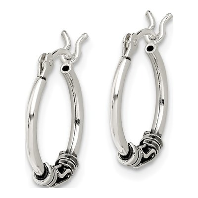Sterling Silver 15mm Antiqued Round Hoop Earrings – view 3