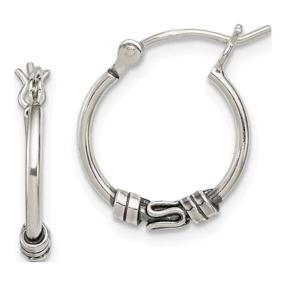 Sterling Silver 15mm Antiqued Round Hoop Earrings