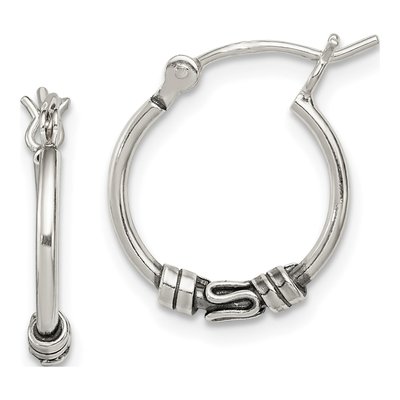 Sterling Silver 15mm Antiqued Round Hoop Earrings