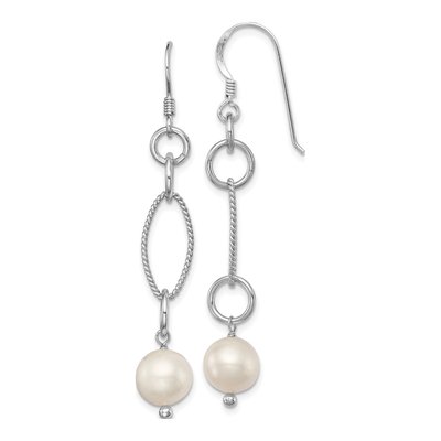 Sterling Silver Freshwater Cultured Pearl Twisted Dangle Earrings