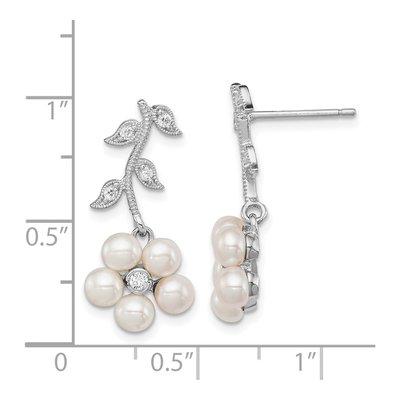 Sterling Silver Freshwater Cultured Pearl & CZ Flower Dangle Earrings – view 5