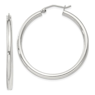Sterling Silver 36mm Round Hoop Earrings