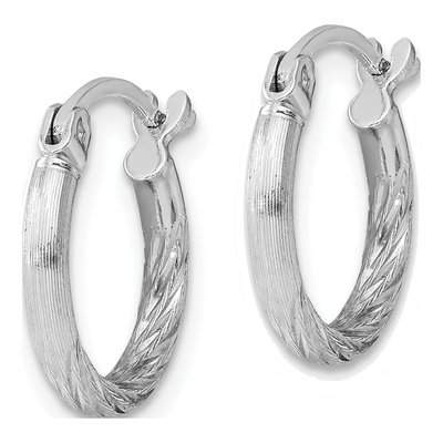 Sterling Silver 14mm Diamond-Cut Hoop Earrings – view 3