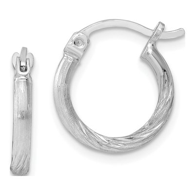 Sterling Silver 14mm Diamond-Cut Hoop Earrings