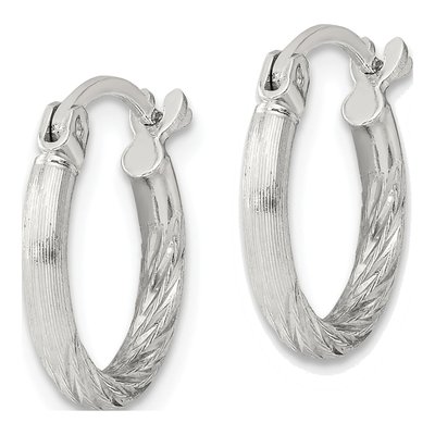 Sterling Silver 14mm Diamond-Cut Hoop Earrings – view 3