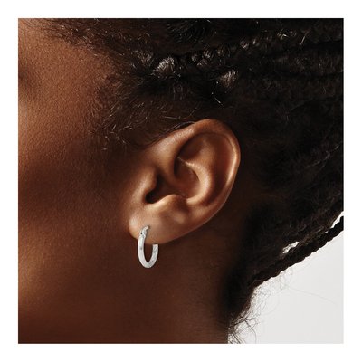 Sterling Silver 14mm Diamond-Cut Hoop Earrings – view 4