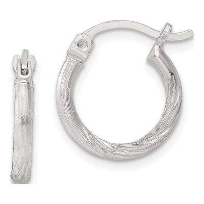 Sterling Silver 14mm Diamond-Cut Hoop Earrings