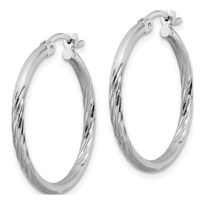Sterling Silver 27mm Diamond-Cut Hoop Earrings – view 3