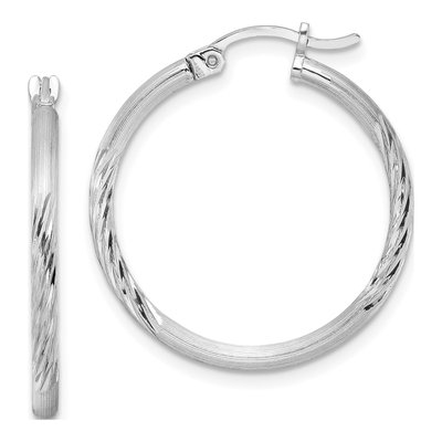 Sterling Silver 27mm Diamond-Cut Hoop Earrings