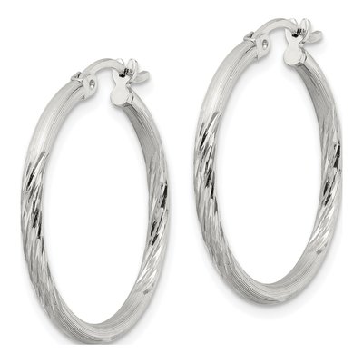 Sterling Silver 27mm Diamond-Cut Hoop Earrings – view 3